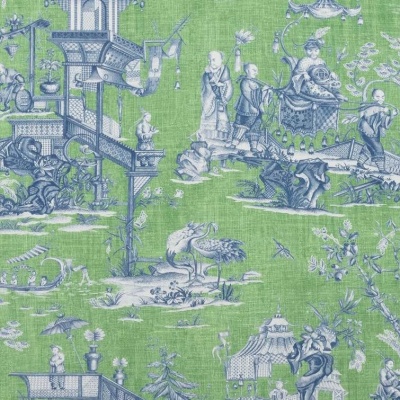 Thibaut Cheng Toile Fabric in Green & Blue
